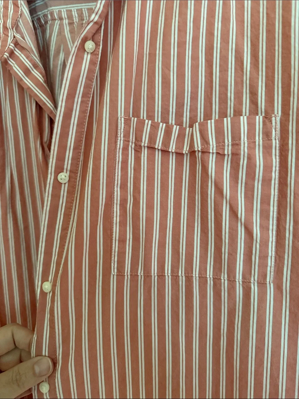 Old Navy Striped Boyfriend Shirt in Rose and White - Picture 3 of 3